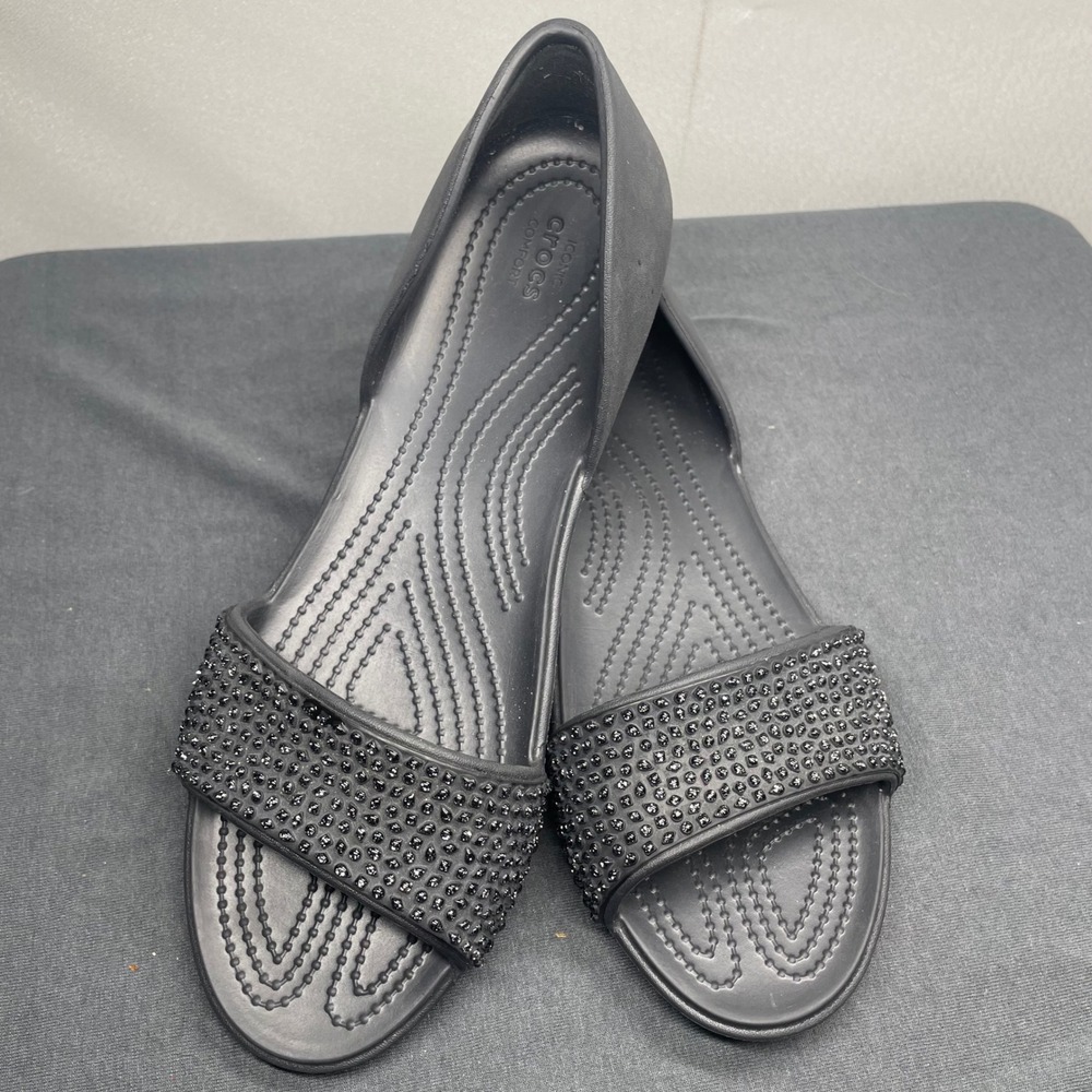 Crocs Women Serena Embellished Sandal Black Croslite Size 10 dOrsay Flat